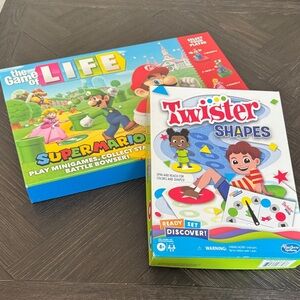 Hasbro board games, LIFE Mario, Twister Shapes, game night, classic, gifts